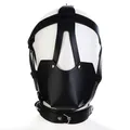 Sexy PU Leather Harness Mask Fetish Bandage Head Mask Hood Adult Halloween Party Cosplay Games