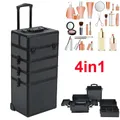 4 In 1 Trolley Make Up Case Hairdressing Vanity Beauty Cosmetic Box Trolley Large Portable Cosmetic