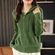 Women Autumn Winter Wool Blend Sweater Hooded Collar Thicken Knitted Zipper Cardigan With Pocket