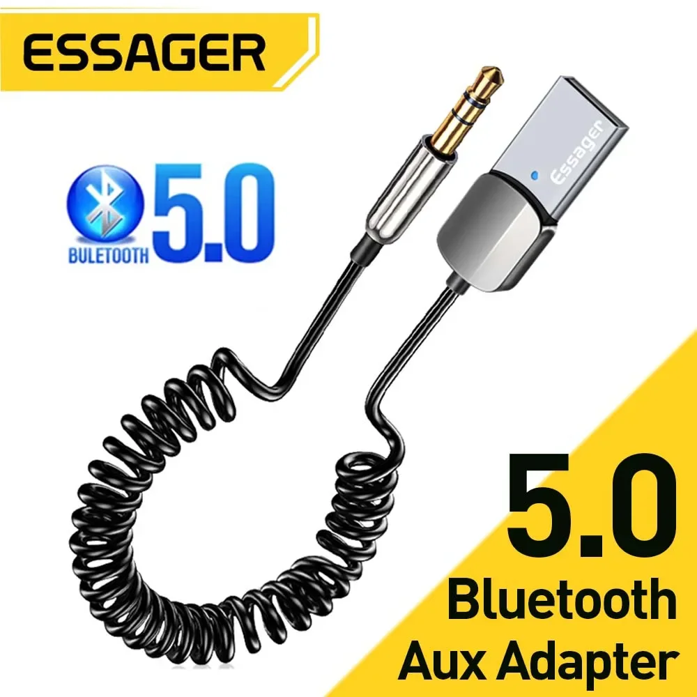 Essager Adattatore Aux Bluetooth Dongle USB A Jack da 3,5 mm Audio per auto Aux Bluetooth 5.0 Kit vivavoce per ricevitore per auto Trasmettitore BT
