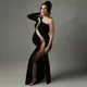 Stretch Maternity Photoshoot Dresses Sexy Black One Shoulder Evening Gowns Elegant Long Sleeve