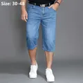 Summer Jeans Shorts Mens Denim Elastic Stretched Thin Short Jean Oversized Plus Light Blue 42 44 46