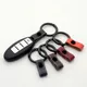 1pc Universal Car Metal Keyring Car Key Holder With Genuine Leather Lanyard Fashionable Keychain