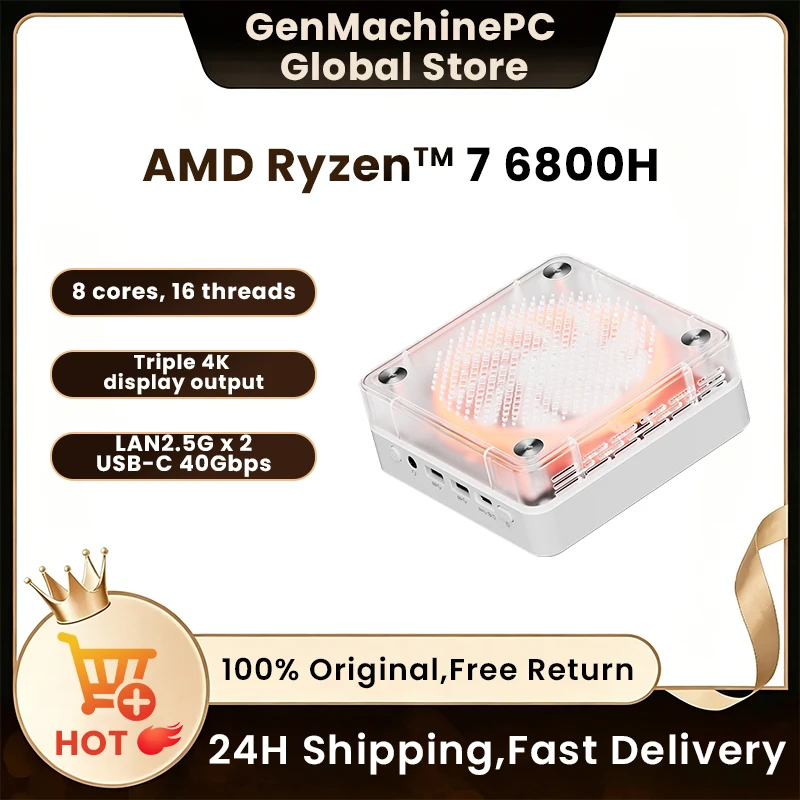 Genmachine AMD R7 Ryzen 7 6800H R9 6900HX Mini PC Windows 11 WiFi 6 Gaming PC DDR5 4800MHz M.2 Display Computer Support 4K