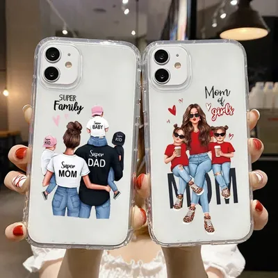 Fashion Super Mom Dad Phone Case For iPhone 16 15 14 13 12 11 Pro MAX Mini SE 7 8 Plus SE Soft Cover Boy Girl Baby Shell Fundas