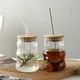 Drinking Glasses with Bamboo Lids and Straw 500ML Glass Cups Beer Glasses Iced Coffee Glasses for
