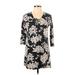 Billabong Casual Dress - Shift Tie Neck 3/4 sleeves: Black Print Dresses - Women's Size X-Small