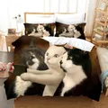 Animal Cat Duvet Cover King Queen Black White Funny Cute Pet Kitty Bedding Set for Kids Teens Adult