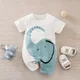 Summer Boys and Girls Cartoon Animal Elephant Pattern Cotton Casual Comfortable Short Sleeve Baby