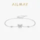 Ailmay 925 Sterling Silver Sparkling CZ Charm Butterfly Link Chain Platinum Plated Bracelet For