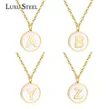 LUXUSTEEL Shell Initial Pendant Necklace For Women Girls Stainless Steel Gold Color Rolo Chains 26