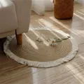 45cm Jute Floor Carpet Handmade Vintage Hand-woven Rattan Rugs With Tassel Decor Linen Cotton Floor