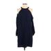 BCBGMAXAZRIA Casual Dress - Shift High Neck 3/4 sleeves: Blue Print Dresses - Women's Size 2X-Small