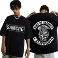 Sons of Anarchy SAMCRO Double Sided Graphic T-shirt Men Womnen Hip Hop Punk Rock Tees Short Sleeve