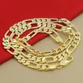 High Quality Men's 8mm 24'' 60cm Gold Necklace 24k Yellow Gold Color Figaro Chain Necklace For Male