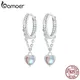 BAMOER White Gold Plated Huggie Earrings Heart Moonstone Drop Earrings Women 925 Sterling Silver