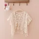 Womens Summer Short Sleeve Tassels Lace Cardigan Floral Crochet Beach Cover Up Shrugs Open Front