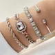 IPARAM 4 Piece Set Luxurious Bracelets for Women Crystal Shiny Adjustable Opening Chain Bracelets