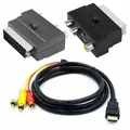 2-in-1 Adapter Cable HDMI-compatible to RCA Scart Cable Audio Connector Male S-video to 3 RCA Scart