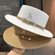 Summer Sun Hat Flat Top Straw Hats for Women New Metal R Letter Fashionable Beach Sun Hat Females