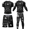 Skull Jiu Jitsu Rashguard For Men MMA T-shirt +Shorts Pant Set Brazilian Grappling Bjj Boxing Rash