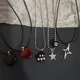 Kpop Aesthetic Vintage Star Black Red Glass Heart Pendant Leather Rope Necklace Women Men Y2k 90s