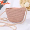 Yogodlns Flap Small Crossbody Shoulder Bag Women Straw Woven Beach Bag Ladies Rattan Handmade