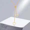 Vnox Dainty Double Heart Charm Necklaces for Women Gold Color Stainless Steel Box Chain Collar