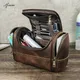 Men Genuine Leather Travel Business Toiletry Shaving Bag Women Retro Cosmetic Washing Shower