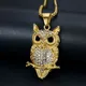 Stainless Steel Titanium Animal Owl Luxury Zircon Hip Hop Pendant Collar Chains Necklace for Men