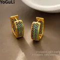 Trendy Jewelry Vintage Luxury Temperament Blue Green Glass Hoop Earrings For Women Girl Wedding Gift