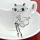 Women Fashion Opal Rhinestone Wear Glasses Cat Brooches Cute Cat Pins Wedding Accessories Enamel Pin