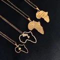 Africa Map Stainless Steel Pendant Necklace for Women Men Gold Color Ethiopian African Hiphop Item