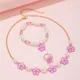 3Pcs/set Flower Charm Chain Necklace with Beads Bracelet Ring Jewelry Set for Girls Daughter Party