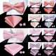 Peach Pink Salmon Rose Silk Mens Bow Tie Pocket Square Cufflinks Set Pre-tied Butterfly Knot Bowtie