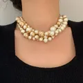 French Retro Pearl Necklace for Women Wearing Superb Design Metal Half Round Pearl Multilayer Collar