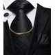 Hi-Tie Business Black Luxury Plaid Mens Tie Silk Neckties Fashion Tie Chain Hanky Cufflinks Set
