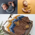 Newborn Photography Props Knitted Romper Hooded Boys Girls Outfits Knit Bodysuit Patchwork