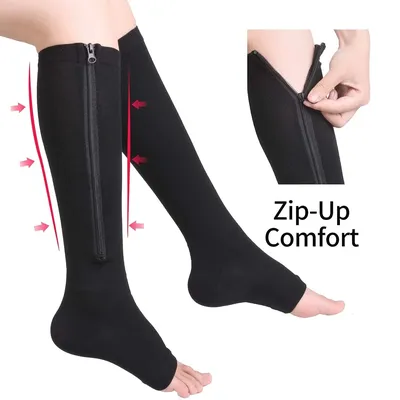 Compression Socks Running Sports Socks Hiking Men Women Knee High Zipper Socks Anti-Fatigue Compression Socks Stretchy Sox