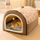 Enclosed Dog House Kennel Warm Winter Cat Cave Soft Cozy Sleeping Bed for Small Medium Dogs Cats