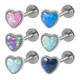 1PC Surgical Steel Heart Opal Lip Stud Labret Ring Fire Opal Ear Cartilage Tragus Helix Earrings