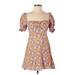 Faithfull the Brand Casual Dress - A-Line Sweetheart Short sleeves: Orange Floral Dresses - Women's Size 4