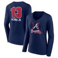 Women's Fanatics Branded Ronald Acuña Jr. Navy Atlanta Braves Fastball Player Name & Number Long Sleeve V-Neck T-Shirt