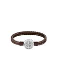 Braided brown leather cuff with silver-tone compass plate