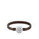 Braided brown leather cuff with silver-tone compass plate