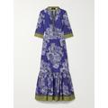 Etro - Floral-print Cotton-poplin Midi Dress - Blue