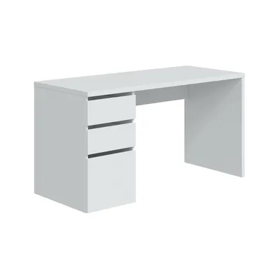 Dmora Schreibtisch Reedsport, Wendeschreibtisch mit 3 Schubladen, platzsparender Bürotisch mit mehreren Positionen, 138 x 60 x 74 cm, Weiß Image