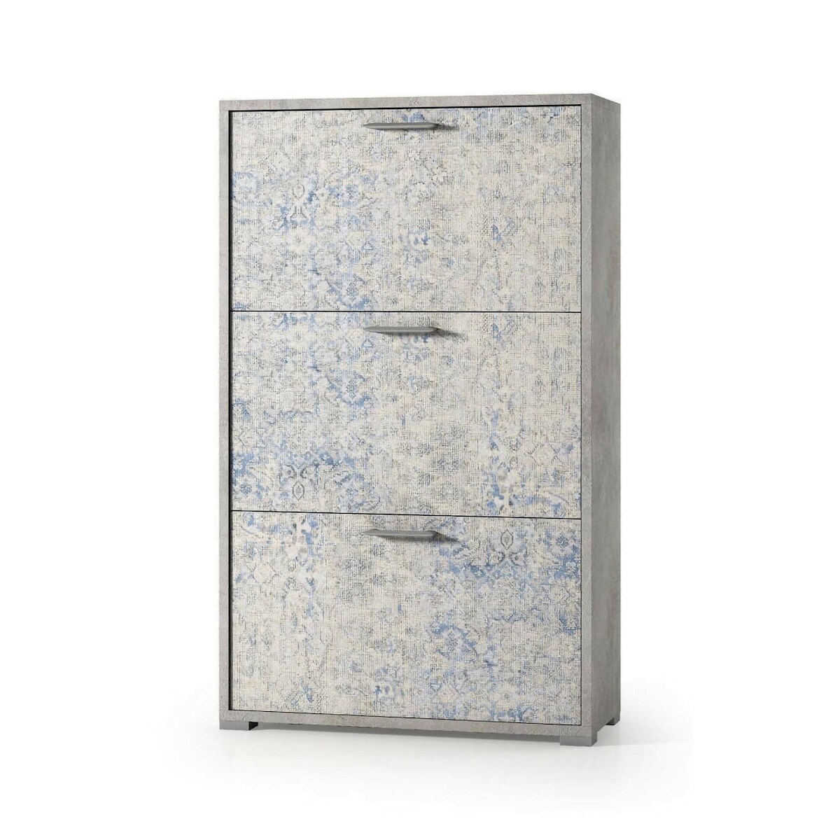 Dmora Schuhregal Peonia, Mehrzweck - Eingangsmöbel mit 3 Klapptüren, Schuhschrank mit doppelter Tiefe, 67x28h112 cm, Beton und Blau Image