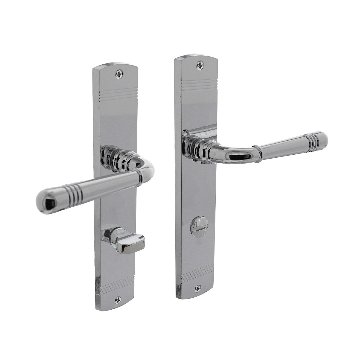 MS Beschläge Hochwertige Langschildgarnitur Türdrücker Türbeschlag verchromt WC DIN Norm Image