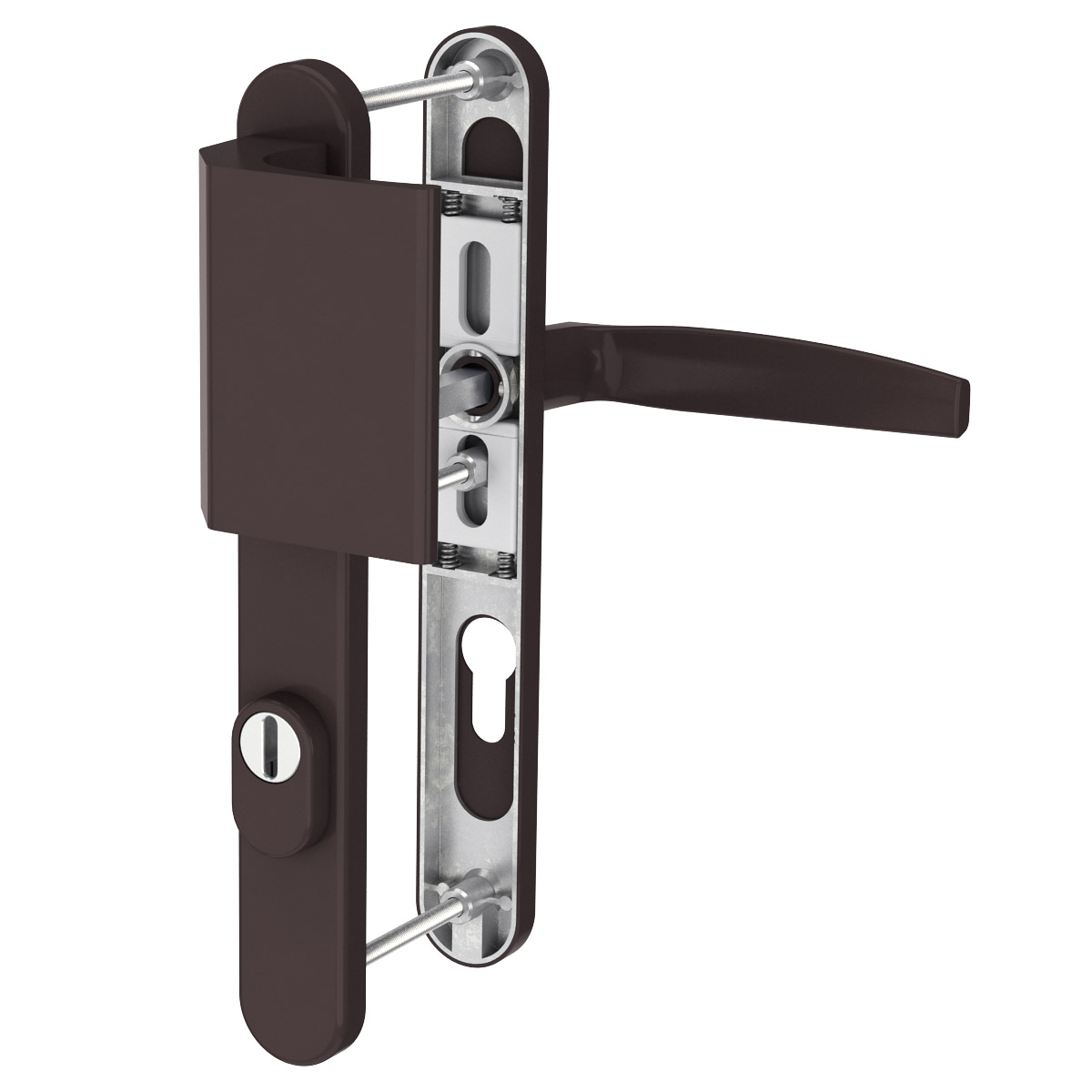 MS Beschläge Langschild Schmalrahmengarnitur 92mm Braun Stossgriff/Drücker 71-86mm Kernziehschutz Image